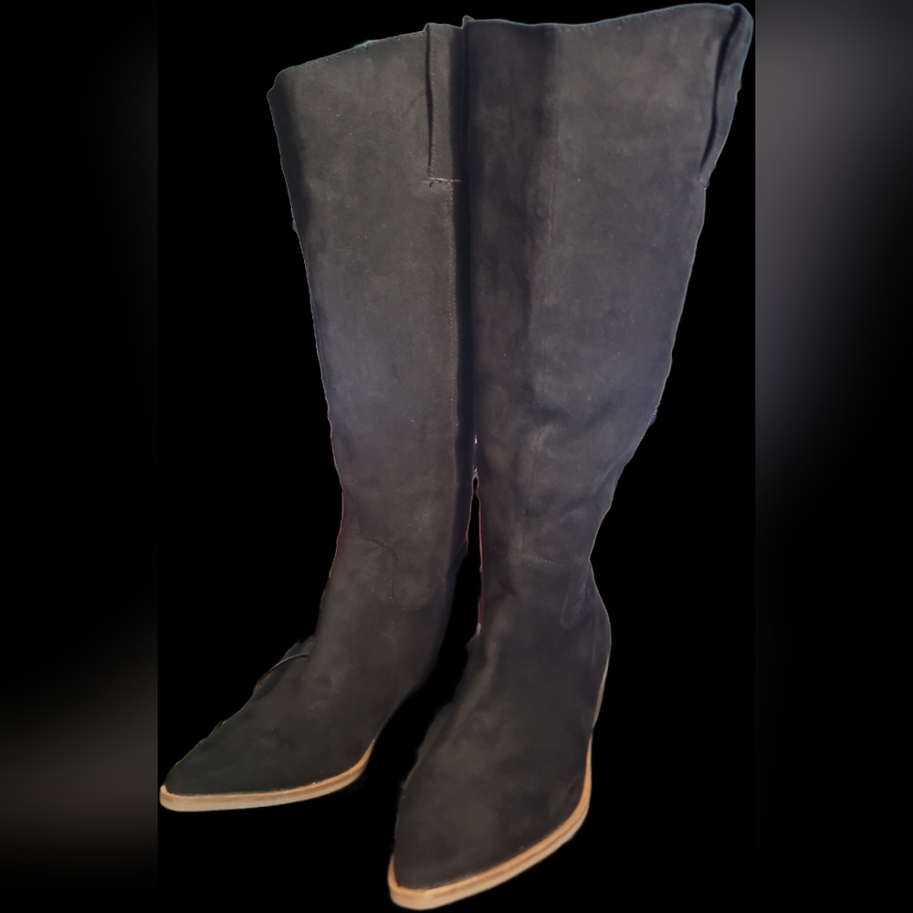 Women’s Black Suede Tall Boots - Sleek Knee-High Style